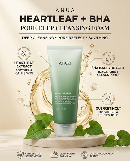 Anua Heartleaf Quercetinol Pore Deep Cleansing Foam | BHA Pore Cleanser