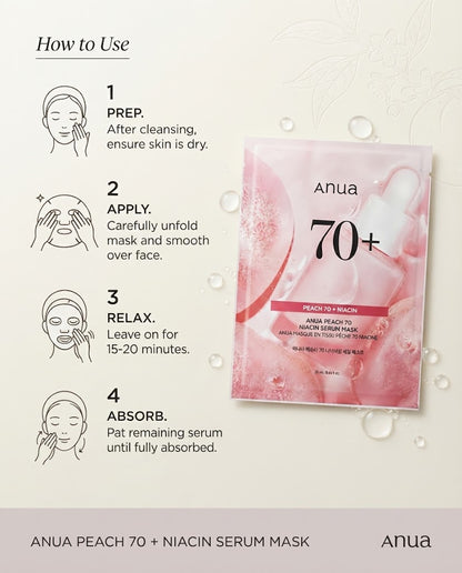 Anua Peach 70 Niacin Serum Mask - Brightening & Hydrating Sheet Mask