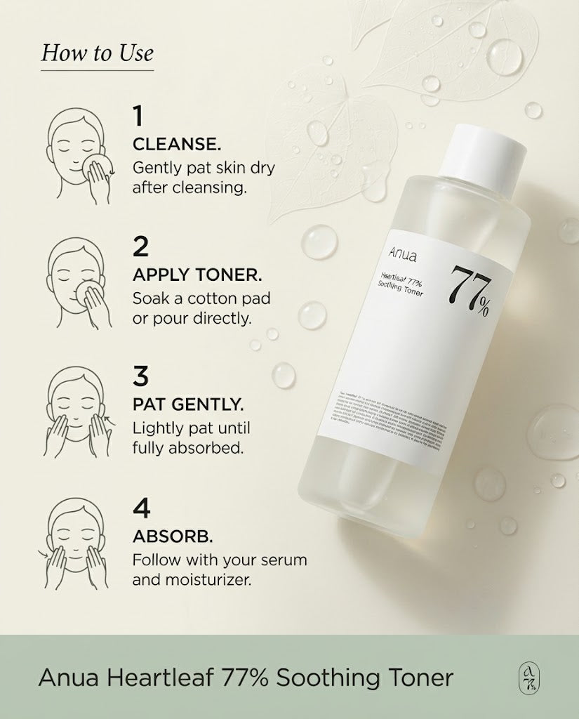 Anua Heartleaf 77% Soothing Toner (250ml) - Calming Facial Toner for Sensitive & Acne-Prone Skin