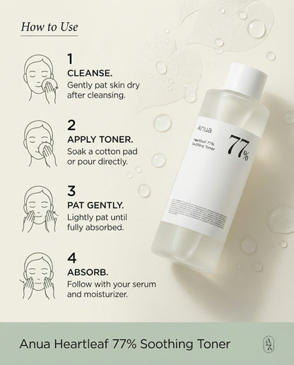 Anua Heartleaf 77% Soothing Toner (250ml) - Calming Facial Toner for Sensitive & Acne-Prone Skin