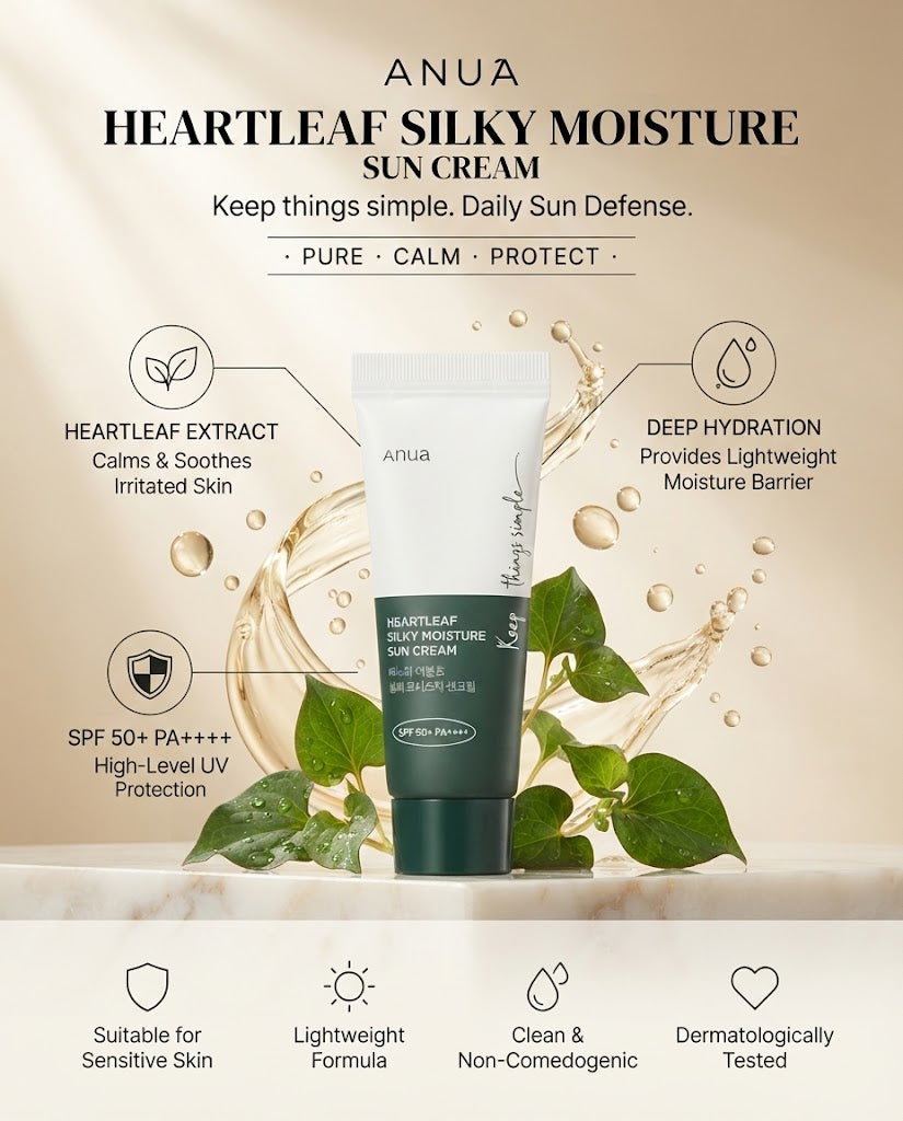 Anua Heartleaf Silky Moisture Sun Cream SPF 50+ PA++++ (50ml)
