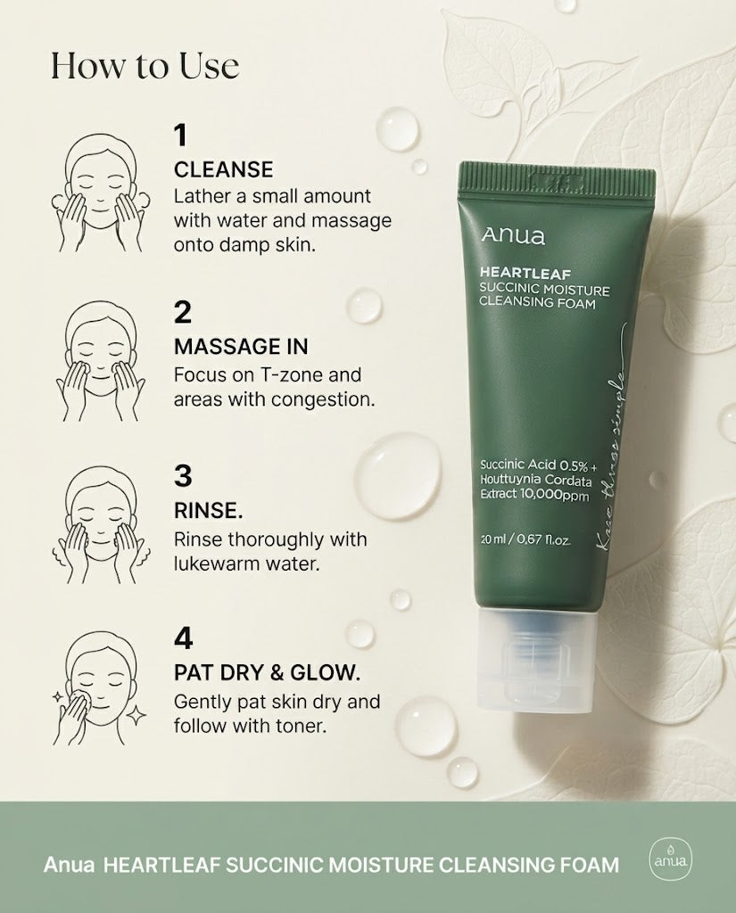 Anua Heartleaf Succinic Moisture Cleansing Foam - Gentle Acne Care