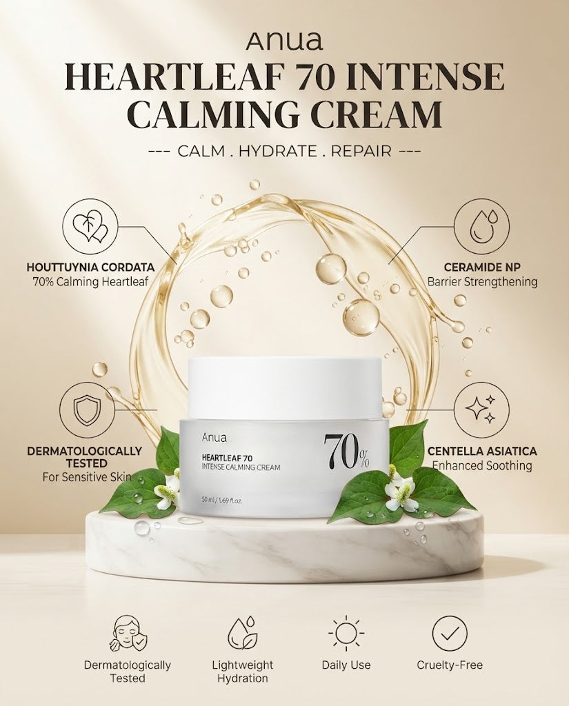 Anua Heartleaf 70% Intense Calming Cream (50ml) | Soothing Barrier Moisturizer