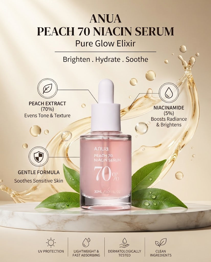 Anua Peach 70% Niacinamide Serum 30ml - Radiant Glass Skin