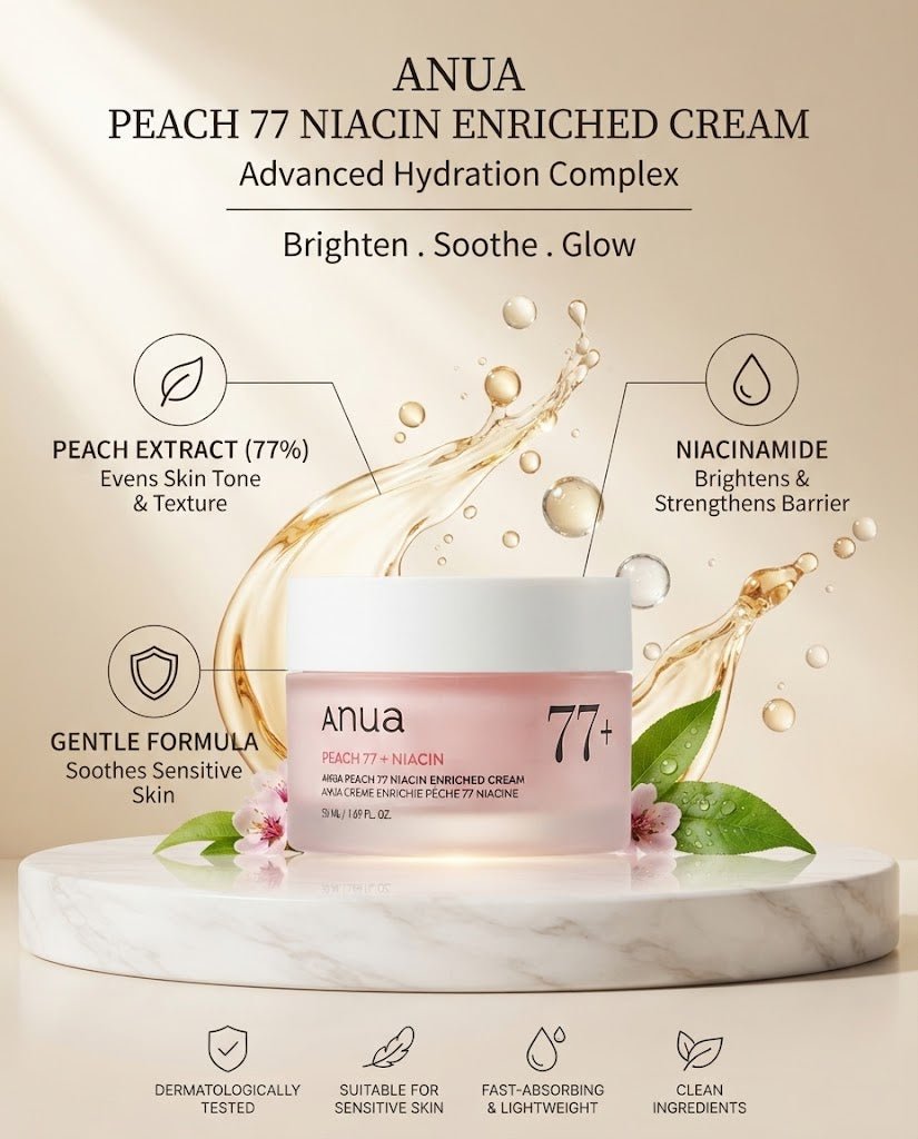 Anua Peach 77 Niacin Enriched Cream (50ml) | Hydrating Glow Moisturizer