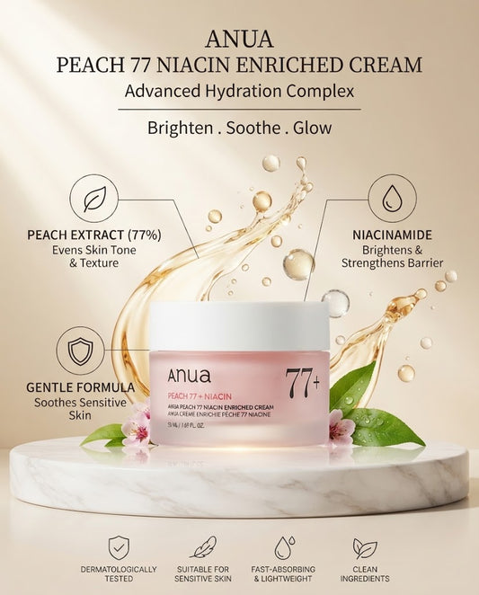 Anua Peach 77 Niacin Enriched Cream (50ml) | Hydrating Glow Moisturizer