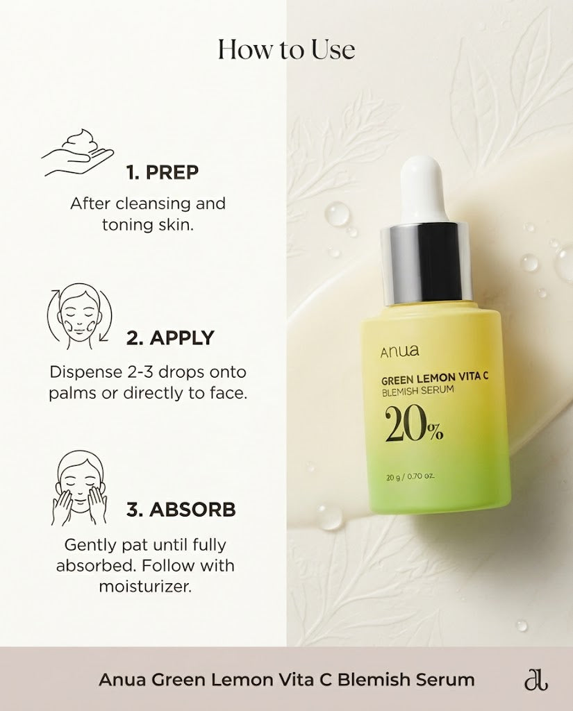 Anua Green Lemon Vita C Blemish Serum 20% (20g) – Fade Dark Spots & Brighten Skin