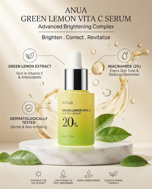 Anua Green Lemon Vita C Blemish Serum 20% (20g) – Fade Dark Spots & Brighten Skin