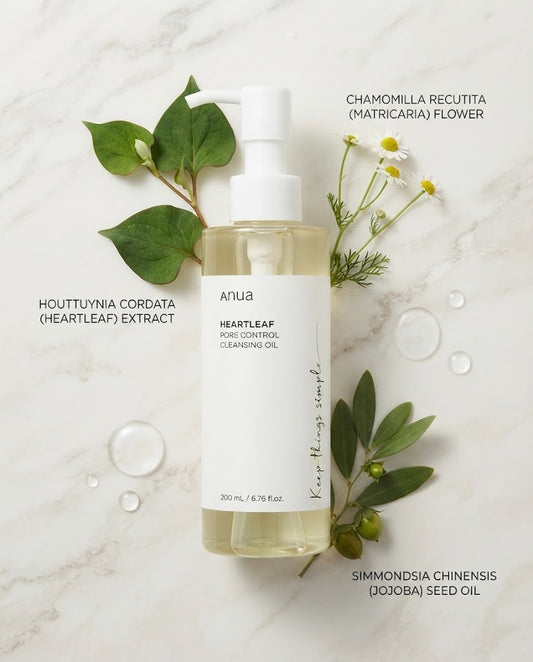 Anua Heartleaf Cleansing Oil Korean Skincare K-Beauty Oil Cleanser Double Cleansing Blackhead Remover Pore Control Cleanser Acne Prone Skin Cleanser Makeup Remover Sebum Control Sensitive Skin Skincare