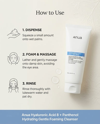 Anua 8 Hyaluronic Acid Hydrating Gentle Foaming Cleanser - 150ml