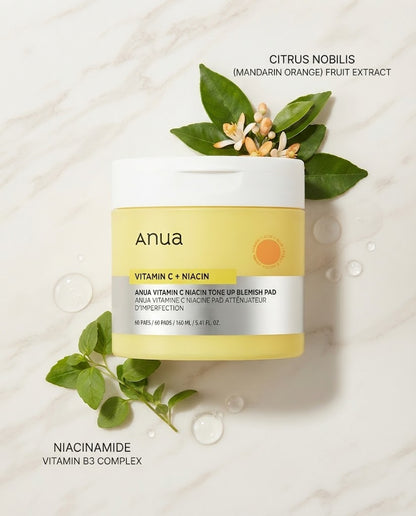 Anua Vitamin C Niacin Tone Up Blemish Pad (60 Pads) | Brightening & Exfoliating Toner
