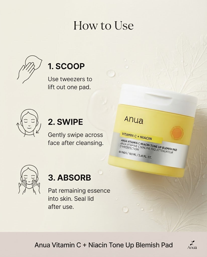Anua Vitamin C Niacin Tone Up Blemish Pad (60 Pads) | Brightening & Exfoliating Toner