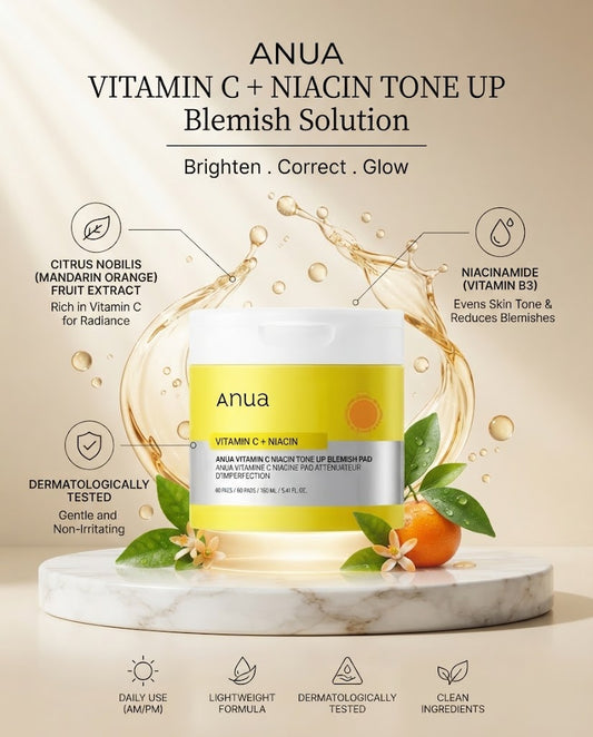 Anua Vitamin C Niacin Tone Up Blemish Pad (60 Pads) | Brightening & Exfoliating Toner