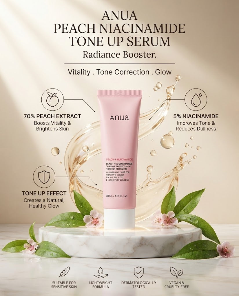 Anua Peach 70% Niacinamide Tone Up Serum (30ml) – Glow & Radiance Booster