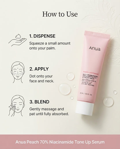 Anua Peach 70% Niacinamide Tone Up Serum (30ml) – Glow & Radiance Booster