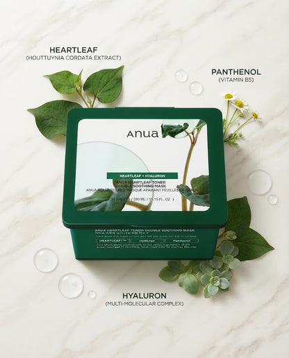Anua Heartleaf Toner Double Soothing Mask (30 Sheets) | Calming Daily Sheet Masks