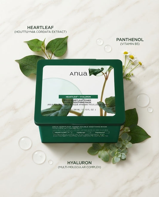 Anua Heartleaf Toner Double Soothing Mask (30 Sheets) | Calming Daily Sheet Masks