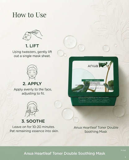 Anua Heartleaf Toner Double Soothing Mask (30 Sheets) | Calming Daily Sheet Masks