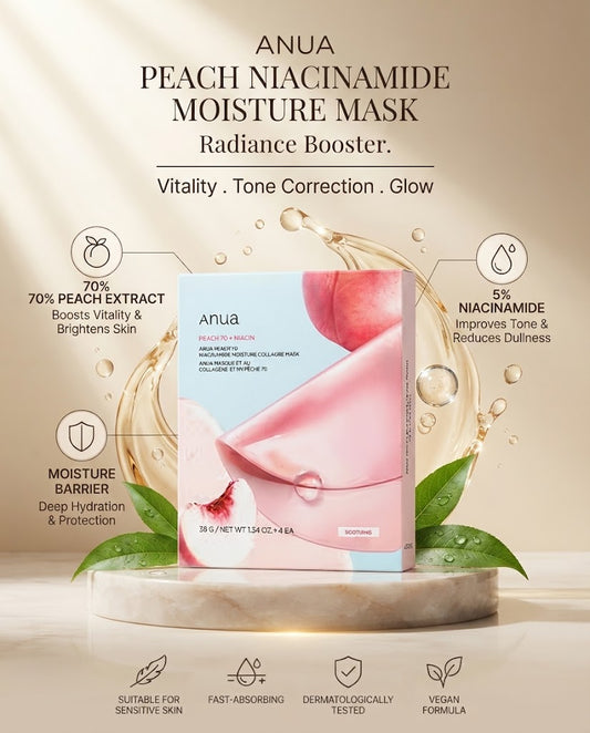 Anua Peach 70 Niacin Brightening Collagen Mask (4 Pack) | Hydrogel Sheet Mask