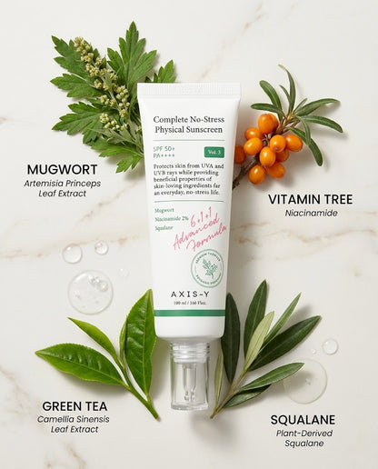AXIS-Y Complete No-Stress Physical Sunscreen SPF50+ (100ml) – Calming Mineral Sunscreen