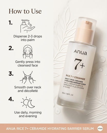 Anua Rice 7 + Ceramide Hydrating Barrier Serum | Rice & Ceramide Serum