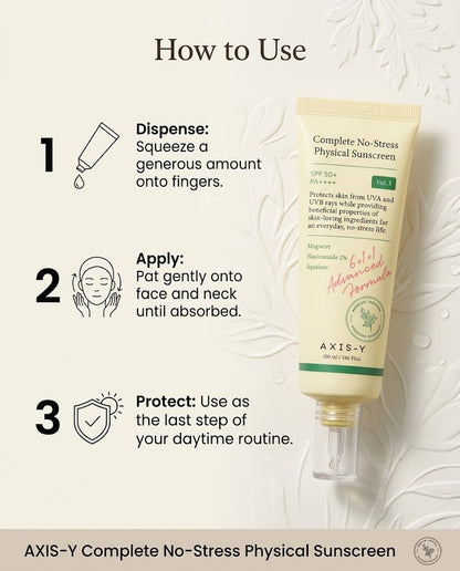 AXIS-Y Complete No-Stress Physical Sunscreen SPF50+ (100ml) – Calming Mineral Sunscreen
