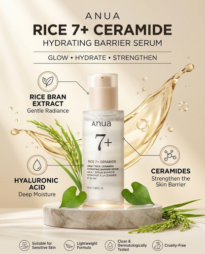 Anua Rice 7 + Ceramide Hydrating Barrier Serum | Rice & Ceramide Serum