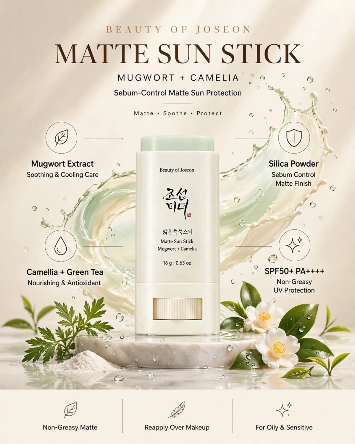 Beauty of Joseon Matte Sun Stick SPF 50+ - Mugwort + Camelia (18g)
