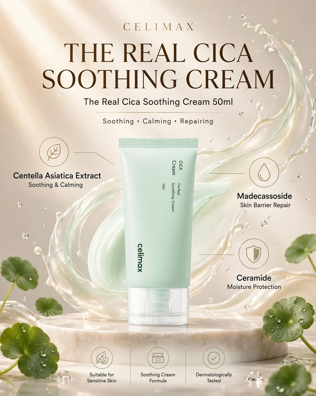 celimax The Real Cica Soothing Cream (50ml / 50g) | Hydrating Gel Cream