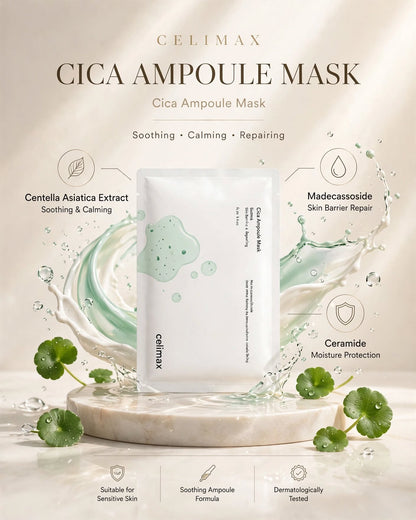 celimax The Real Cica Calming Ampoule Mask (27ml) - Soothing Sheet Mask