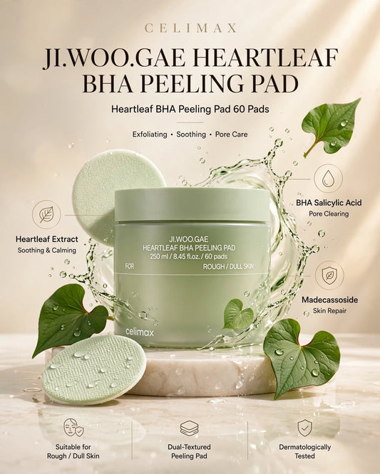 celimax Ji.Woo.Gae Heartleaf BHA Peeling Pad (125ml / 60 Pads) – Gentle Daily Exfoliating Toner Pads