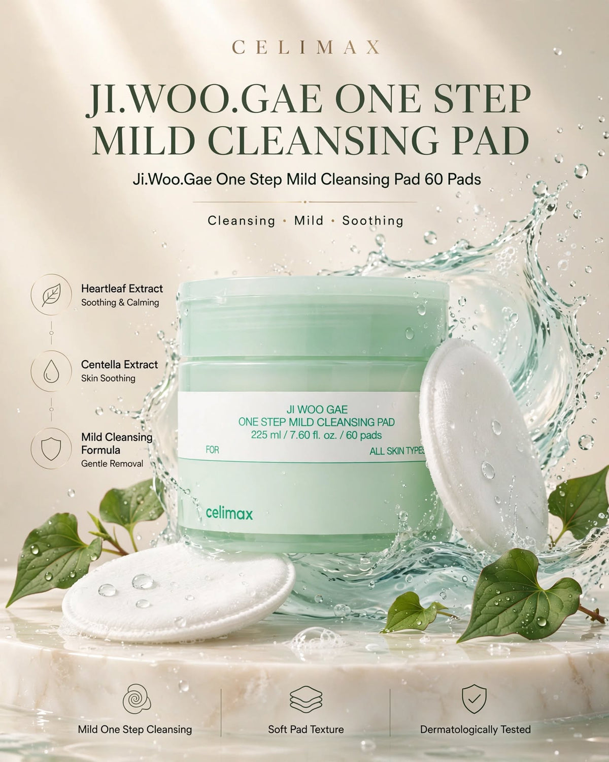 Celimax Ji Woo Gae One Step Mild Cleansing Pad - 225ml (60 Pads)