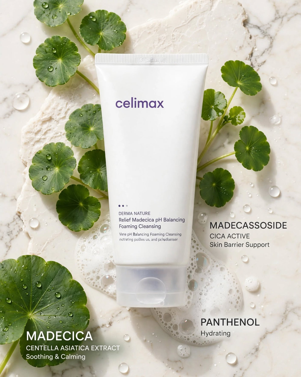 celimax Derma Nature Relief Madecica pH Balancing Foam Cleansing - 150ml
