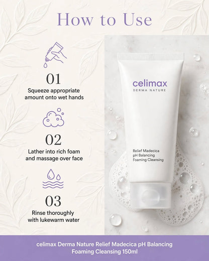 celimax Derma Nature Relief Madecica pH Balancing Foam Cleansing - 150ml