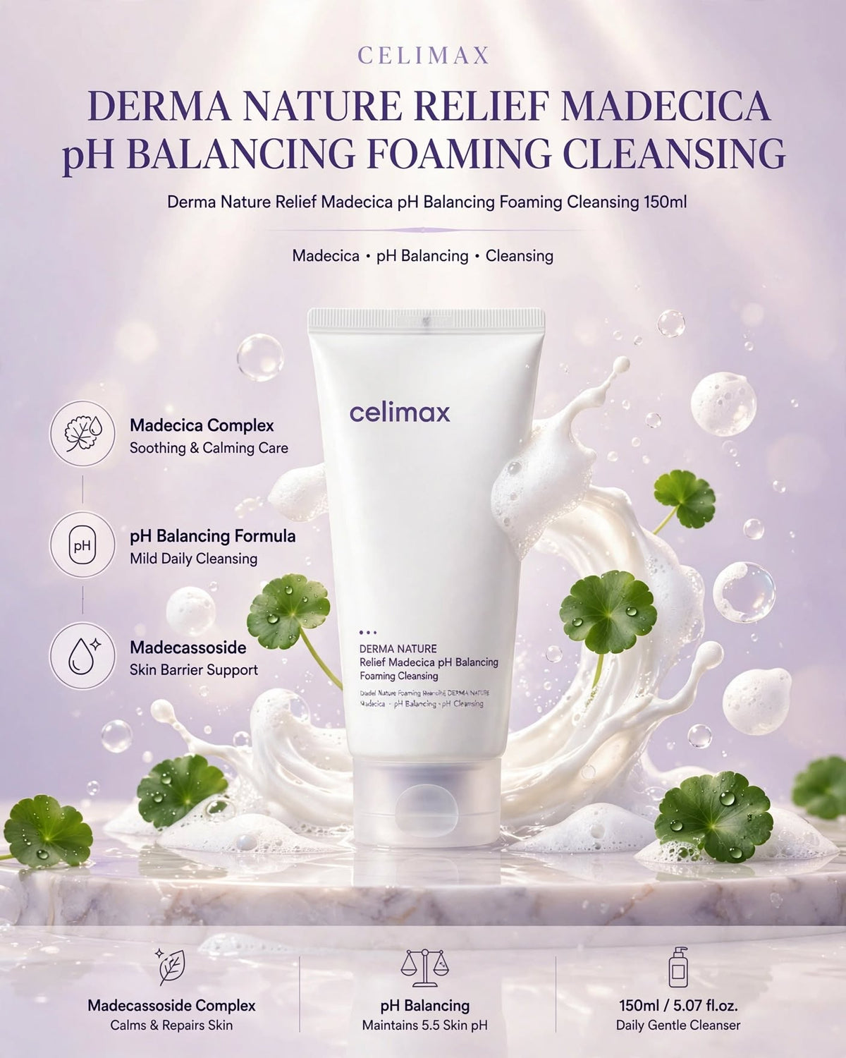 celimax Derma Nature Relief Madecica pH Balancing Foam Cleansing - 150ml