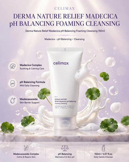 celimax Derma Nature Relief Madecica pH Balancing Foam Cleansing - 150ml