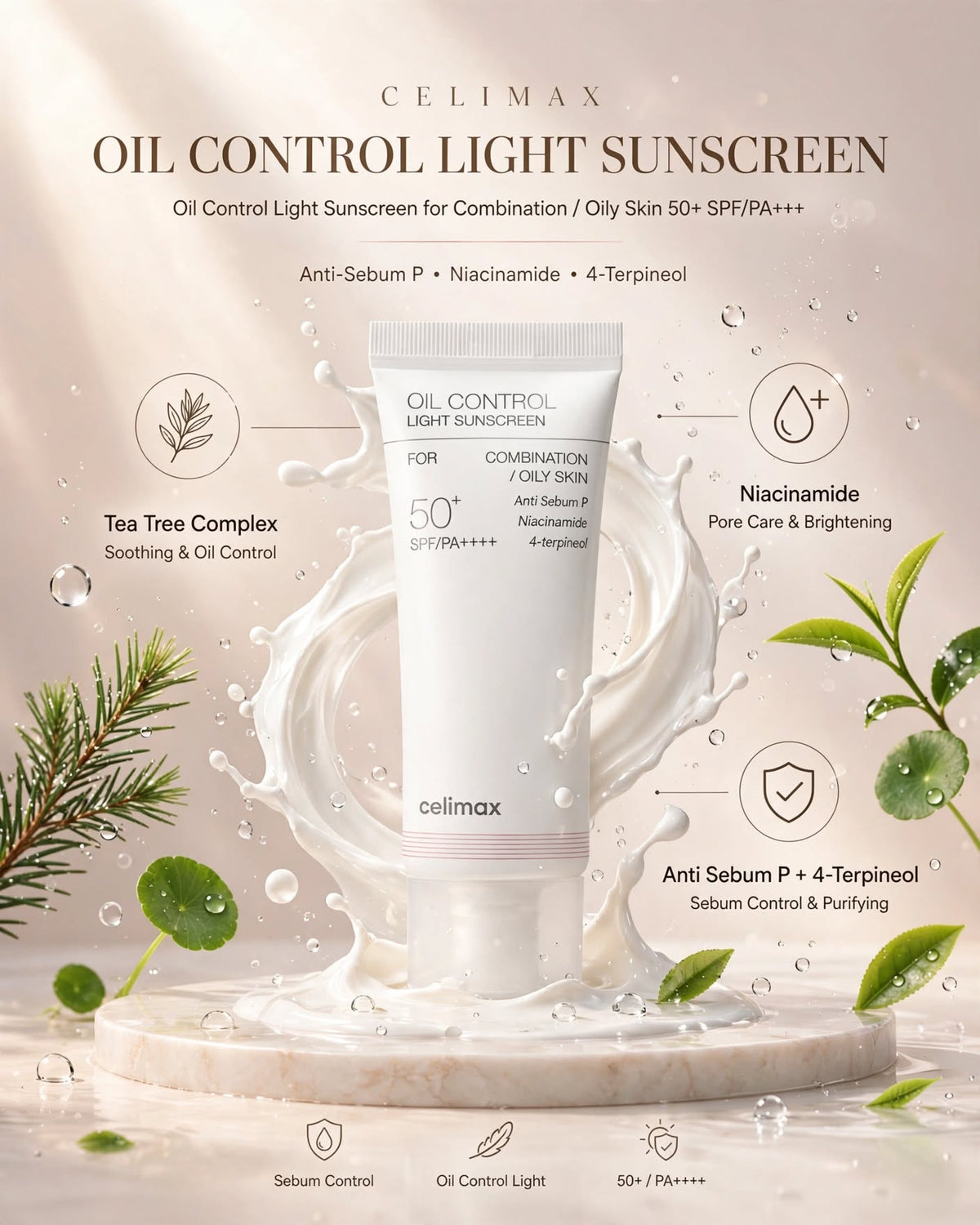 Celimax Oil Control Light Sunscreen SPF 50+ PA++++ (40ml) | Matte Sunscreen for Oily Skin